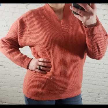Vintage 80s Burnt Orange V-neck Sweater Wool