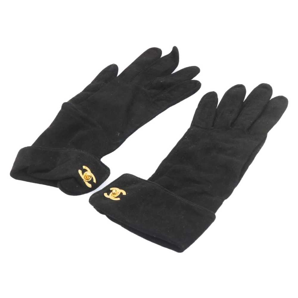 CHANEL COCO Mark Gloves Suede Black Gold CC Auth … - image 1