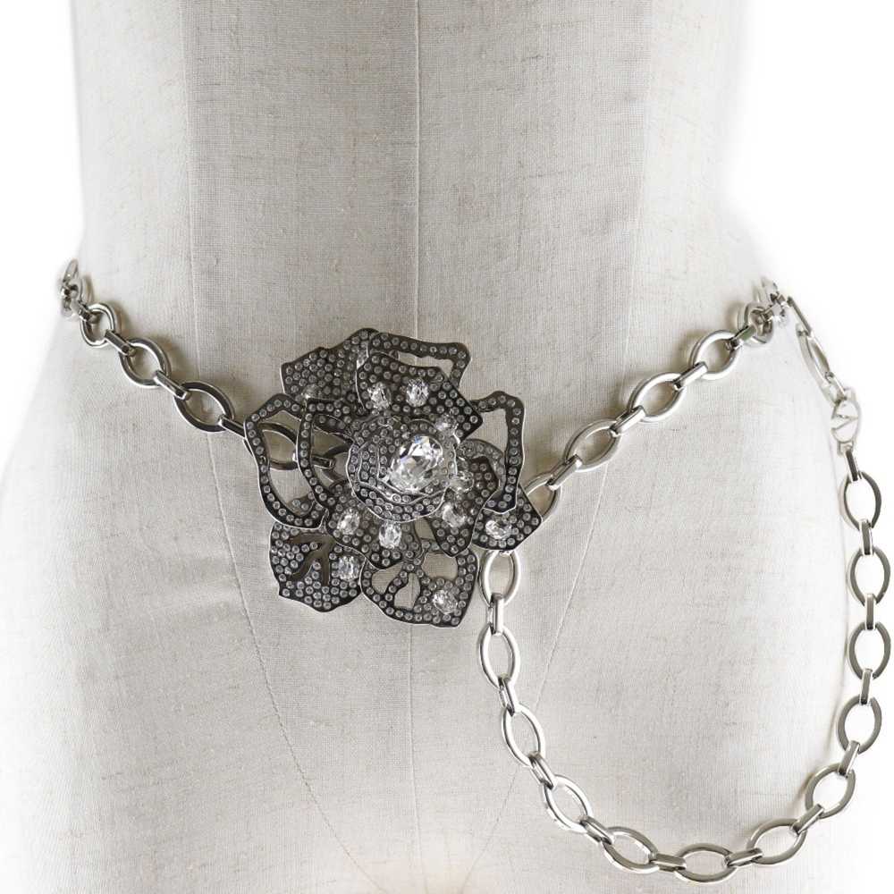 VALENTINO Chain Belt Rose Metal × Rhinestone Silv… - image 1