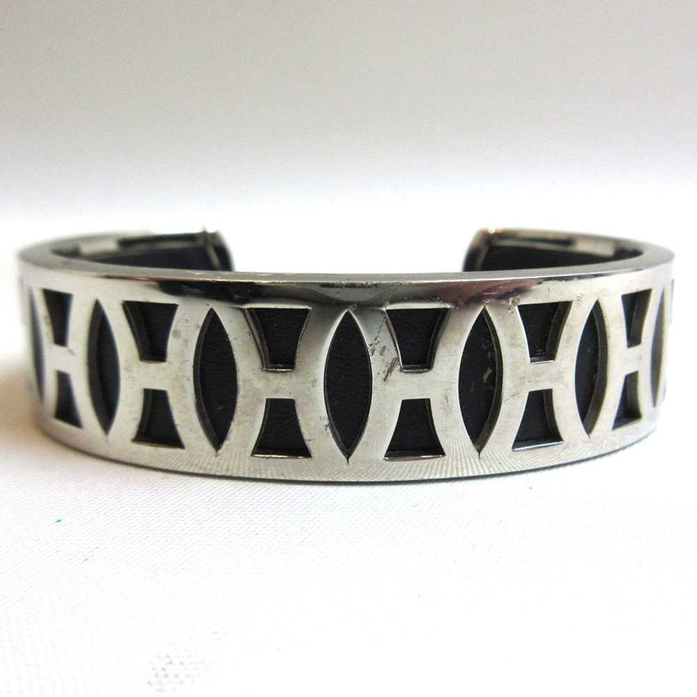 HERMES H logo cuff bracelet black silver metal fi… - image 1