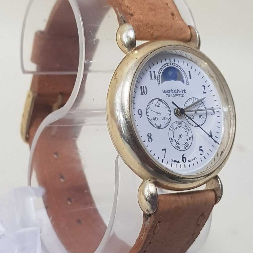 Vintage Watch-IT Quarts watch brown leather band … - image 2