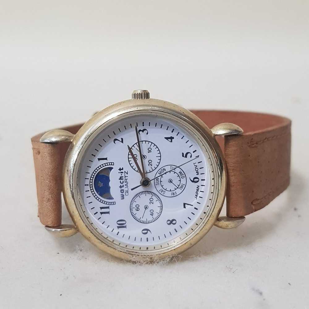 Vintage Watch-IT Quarts watch brown leather band … - image 4