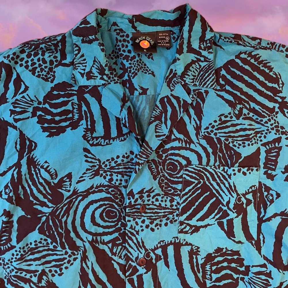 Vintage Loop Collar Button Up Shirt 90s Beach Gea… - image 2
