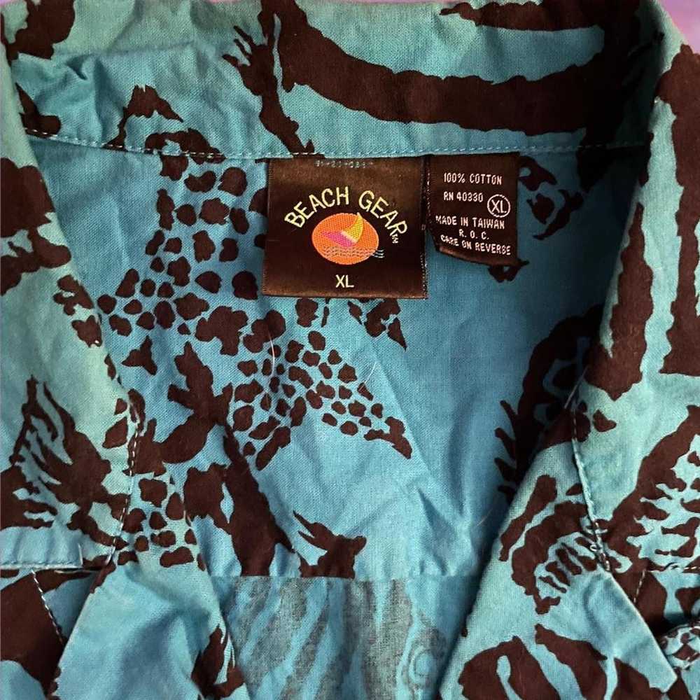 Vintage Loop Collar Button Up Shirt 90s Beach Gea… - image 3