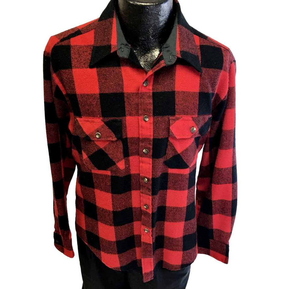 Sears 70's Sears Red Black FLANNEL Buffalo Plaid … - image 1