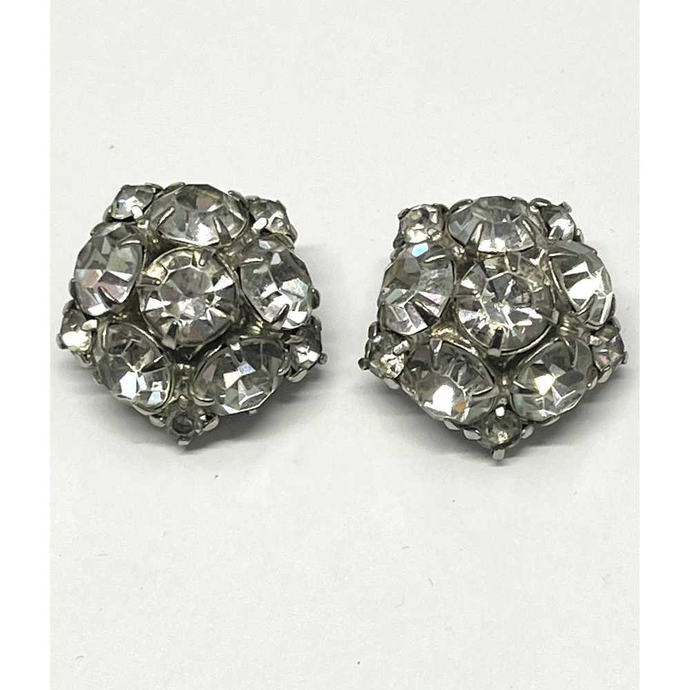 Vintage Vintage rhinestone silver clip on earrings - image 1