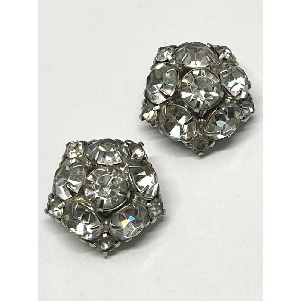 Vintage Vintage rhinestone silver clip on earrings - image 2