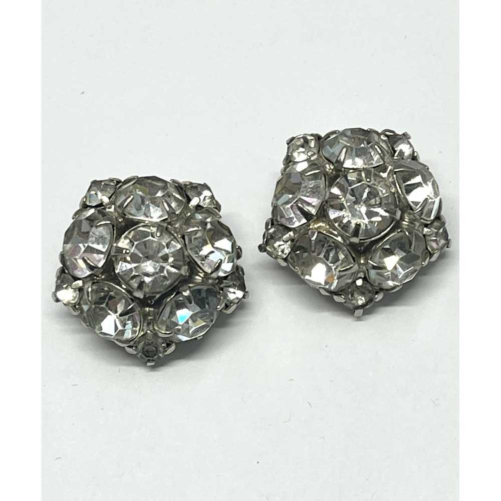 Vintage Vintage rhinestone silver clip on earrings - image 3