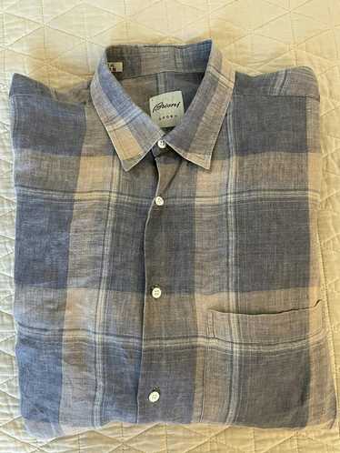 Brioni Check Print Linen Sport Shirt