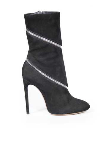 Alaia Black Suede Zip Detail Mid Calf Boots