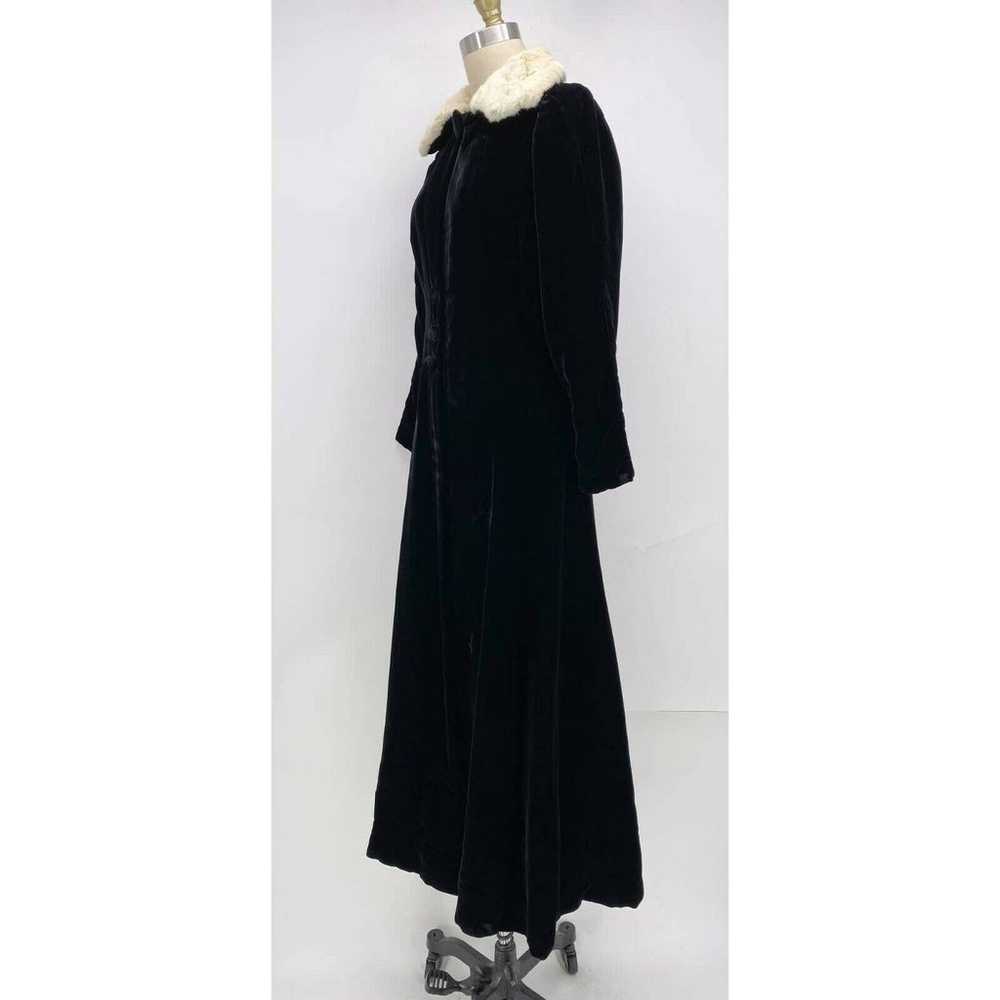 Vintage Long Velvet Dress Coat Black Ivory Faux F… - image 2