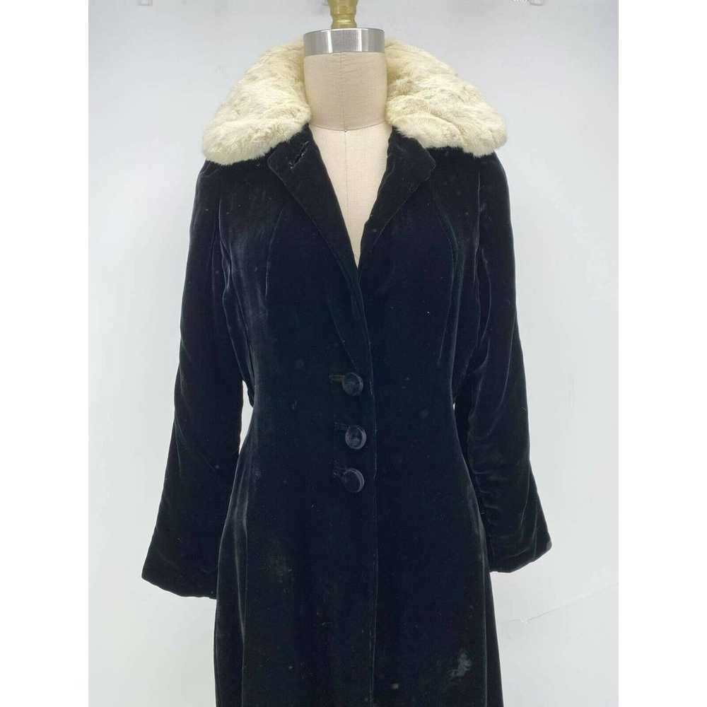 Vintage Long Velvet Dress Coat Black Ivory Faux F… - image 3