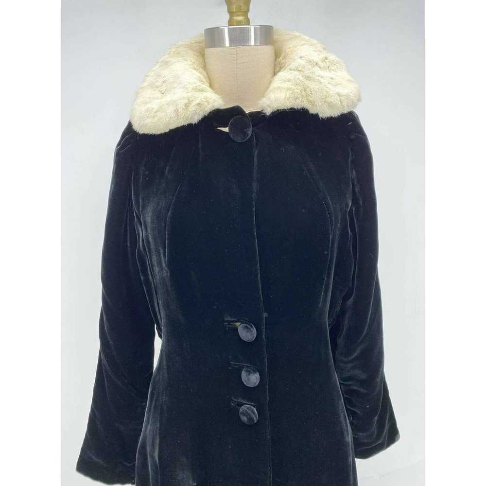 Vintage Long Velvet Dress Coat Black Ivory Faux F… - image 4