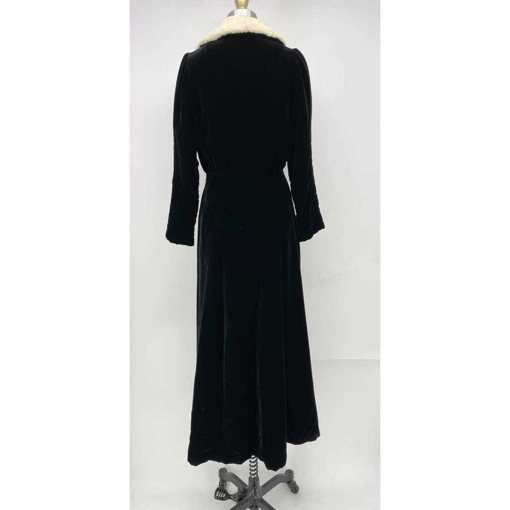 Vintage Long Velvet Dress Coat Black Ivory Faux F… - image 5