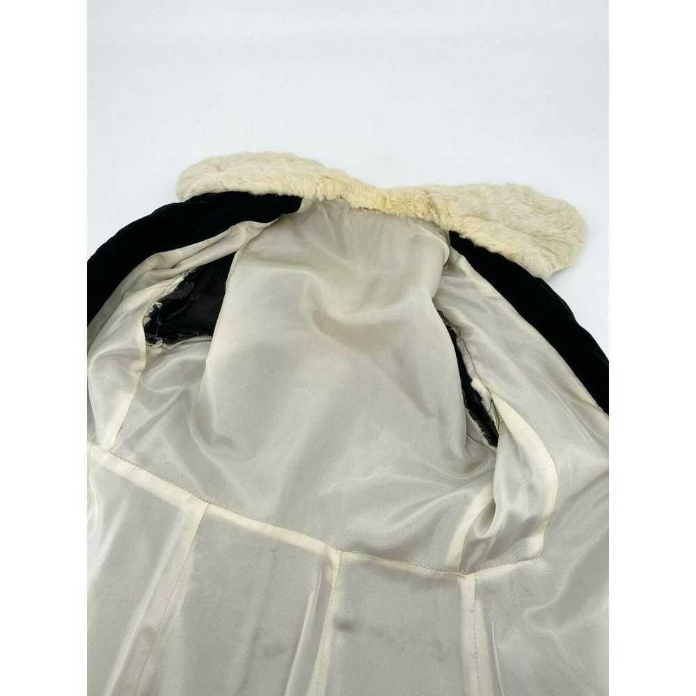 Vintage Long Velvet Dress Coat Black Ivory Faux F… - image 6