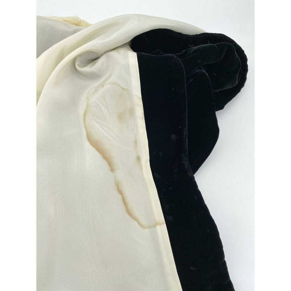 Vintage Long Velvet Dress Coat Black Ivory Faux F… - image 8