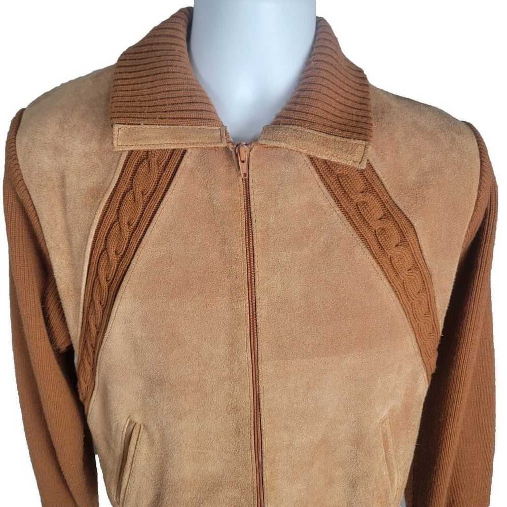 Vintage Oleg Cassini Leather Zip Jacket Knit Sued… - image 2