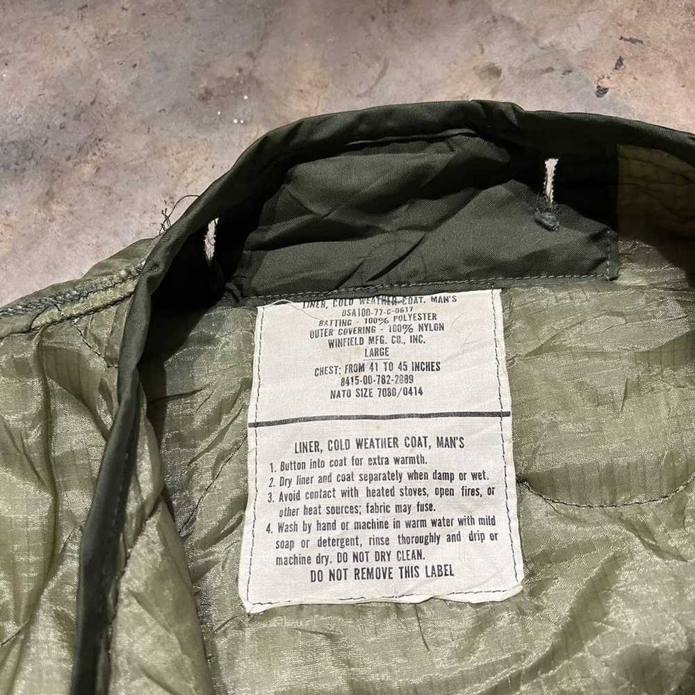 Vintage 80s Military Green Quilited Jacket Liner - image 3