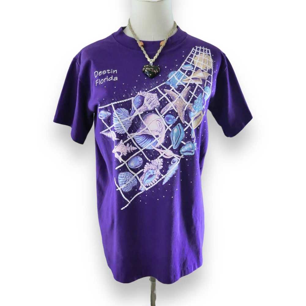 80s Vintage Destin Florida Purple Graphic T Shirt… - image 1