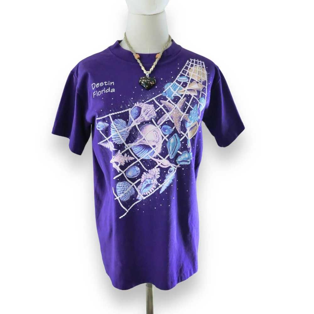 80s Vintage Destin Florida Purple Graphic T Shirt… - image 4