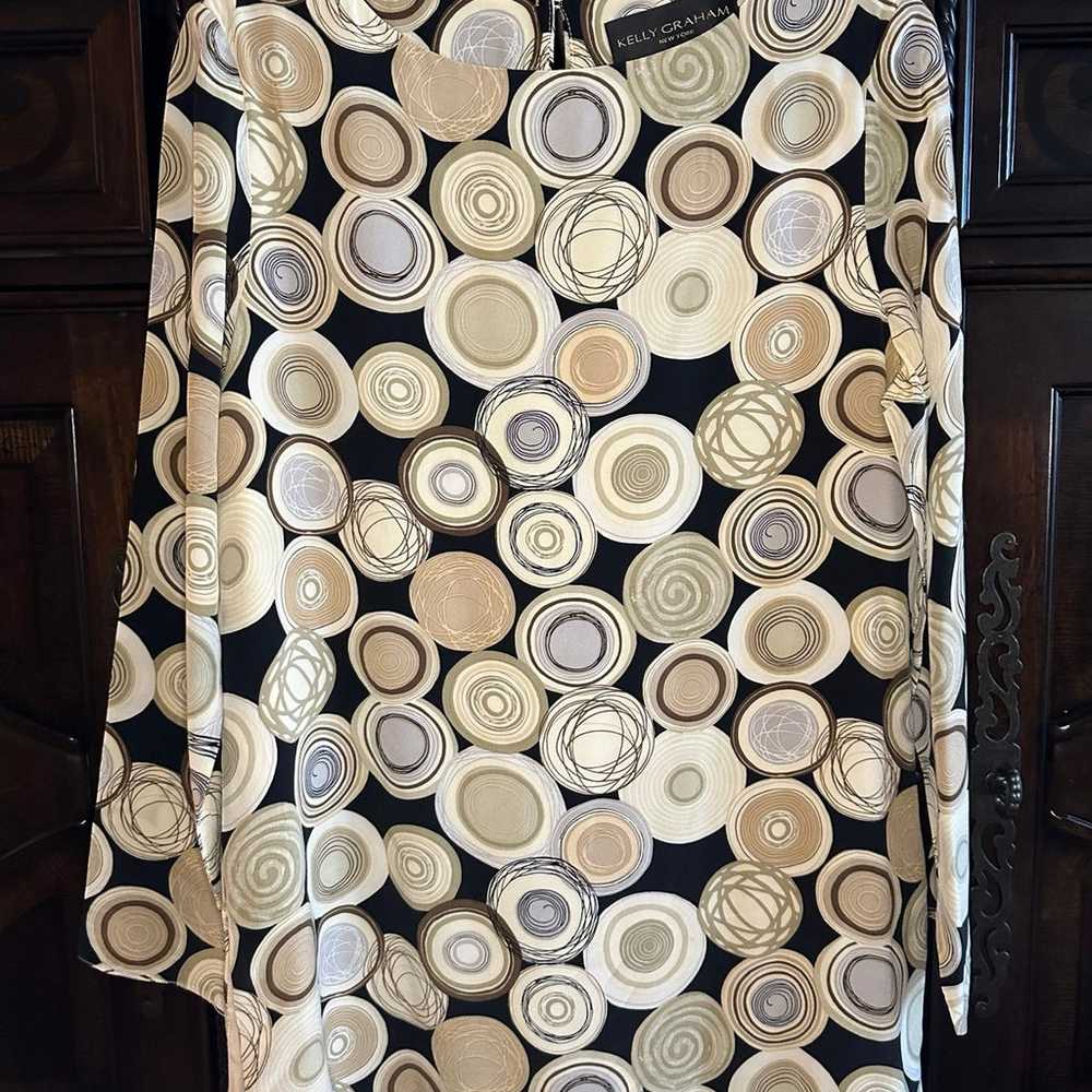 Vintage Kelly Graham Beige Pattern Silky Tunic Bl… - image 1