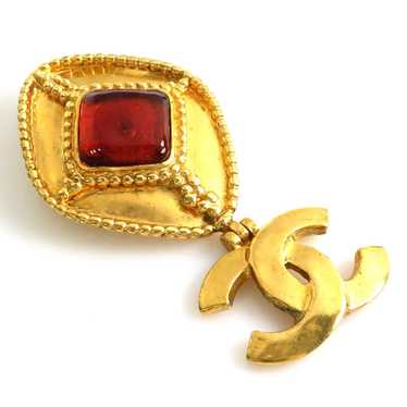 CHANEL Brooch Coco Mark Metal/Glass Stone Gold/Or… - image 1