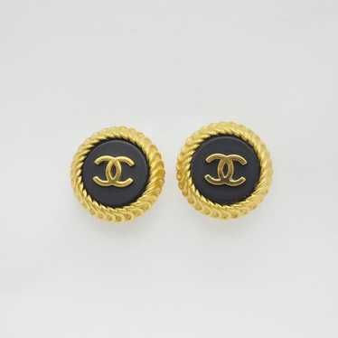 CHANEL A04378 95C Vintage Coco Button Earrings Bl… - image 1