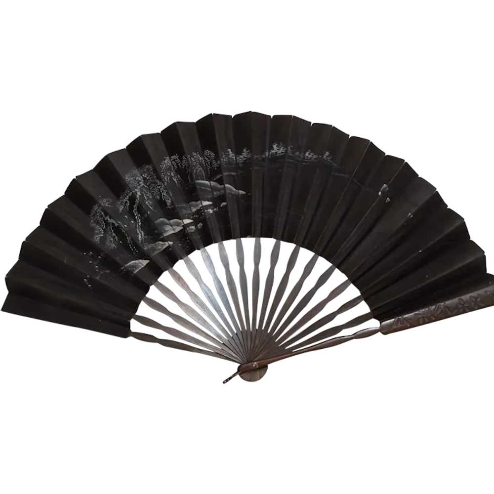 Black Paper and Wood Ladies Fan - image 1