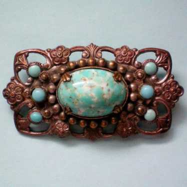 Pot Metal Turquoise Brooch