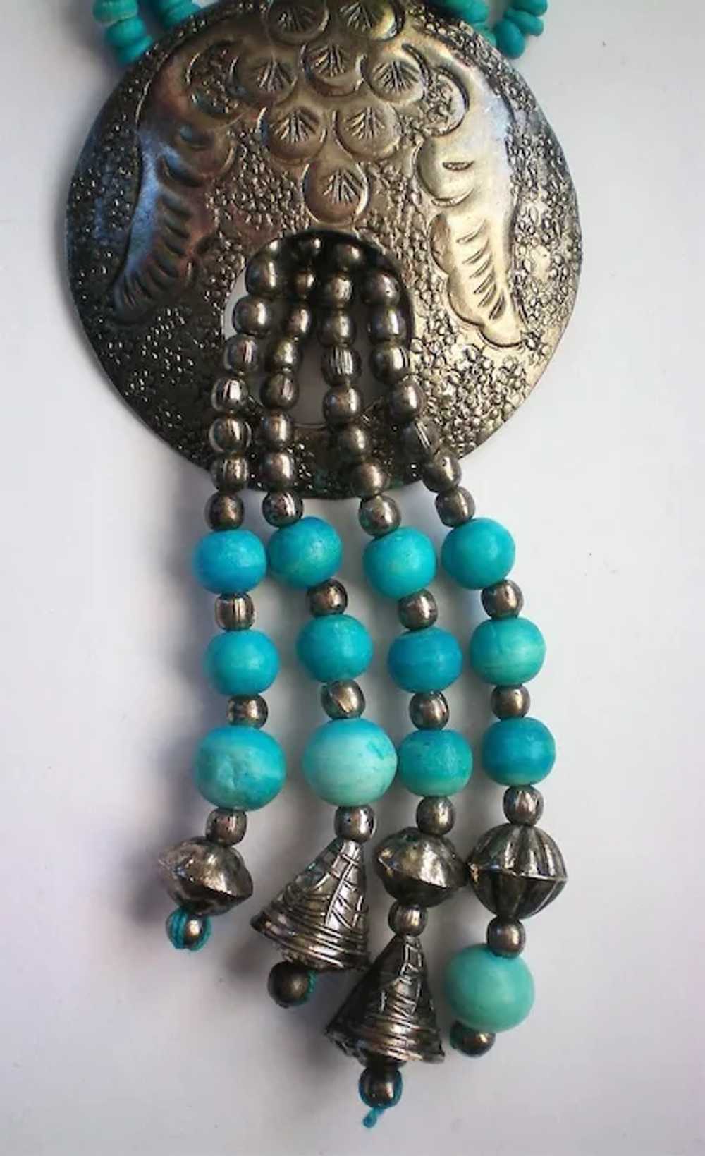 Fabulous Faux Turquoise Native American Necklace - image 2