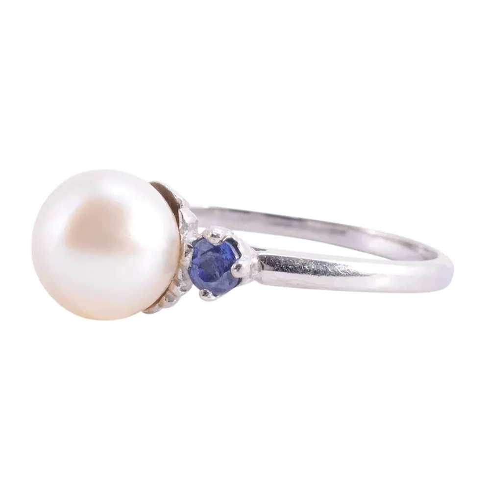 Cultured Saltwater Pearl Ring with Sapphires - Si… - image 2