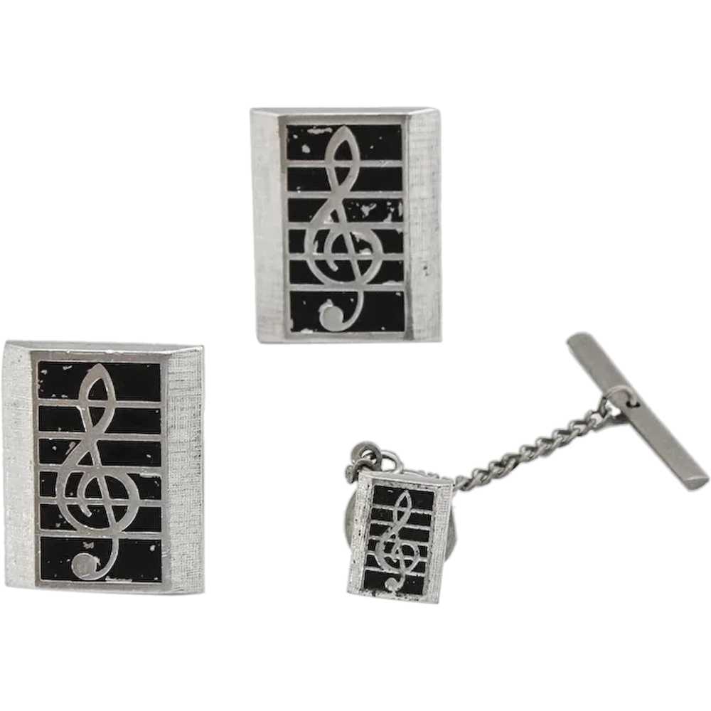 Swank Musical Note Cufflinks & Tie Tac Set - image 1