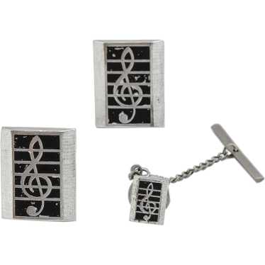 Swank Musical Note Cufflinks & Tie Tac Set - image 1