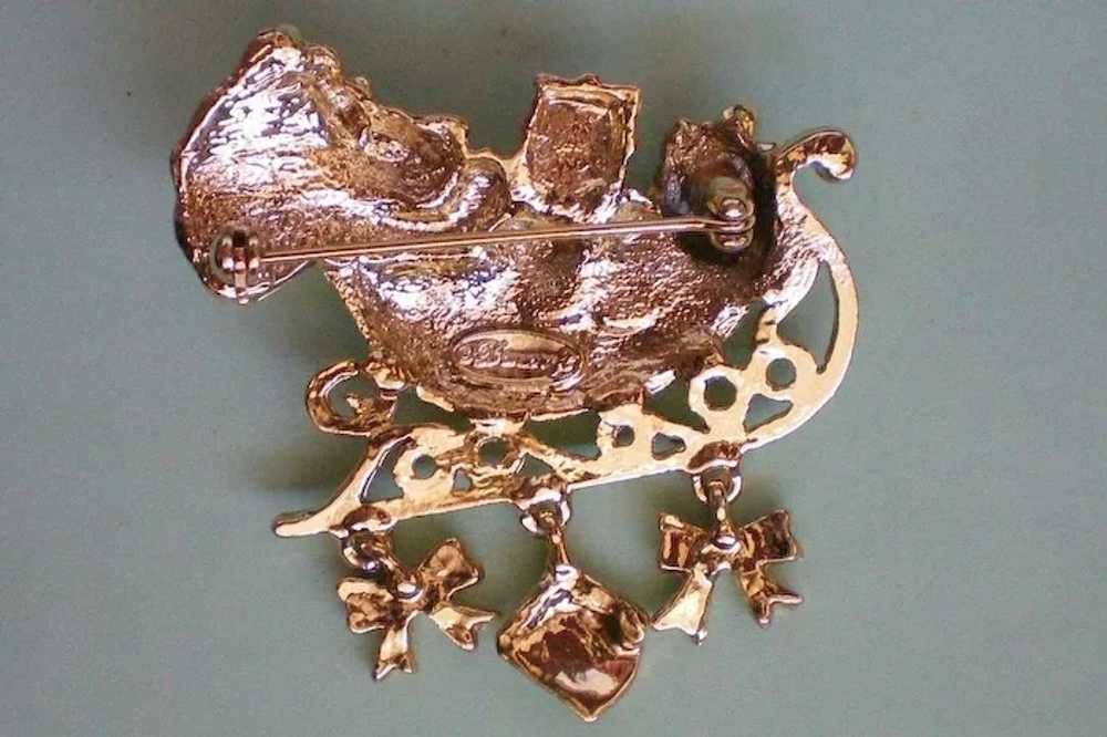 Signed Dancraft Santa Sleigh Pin with Bows & Pres… - image 2