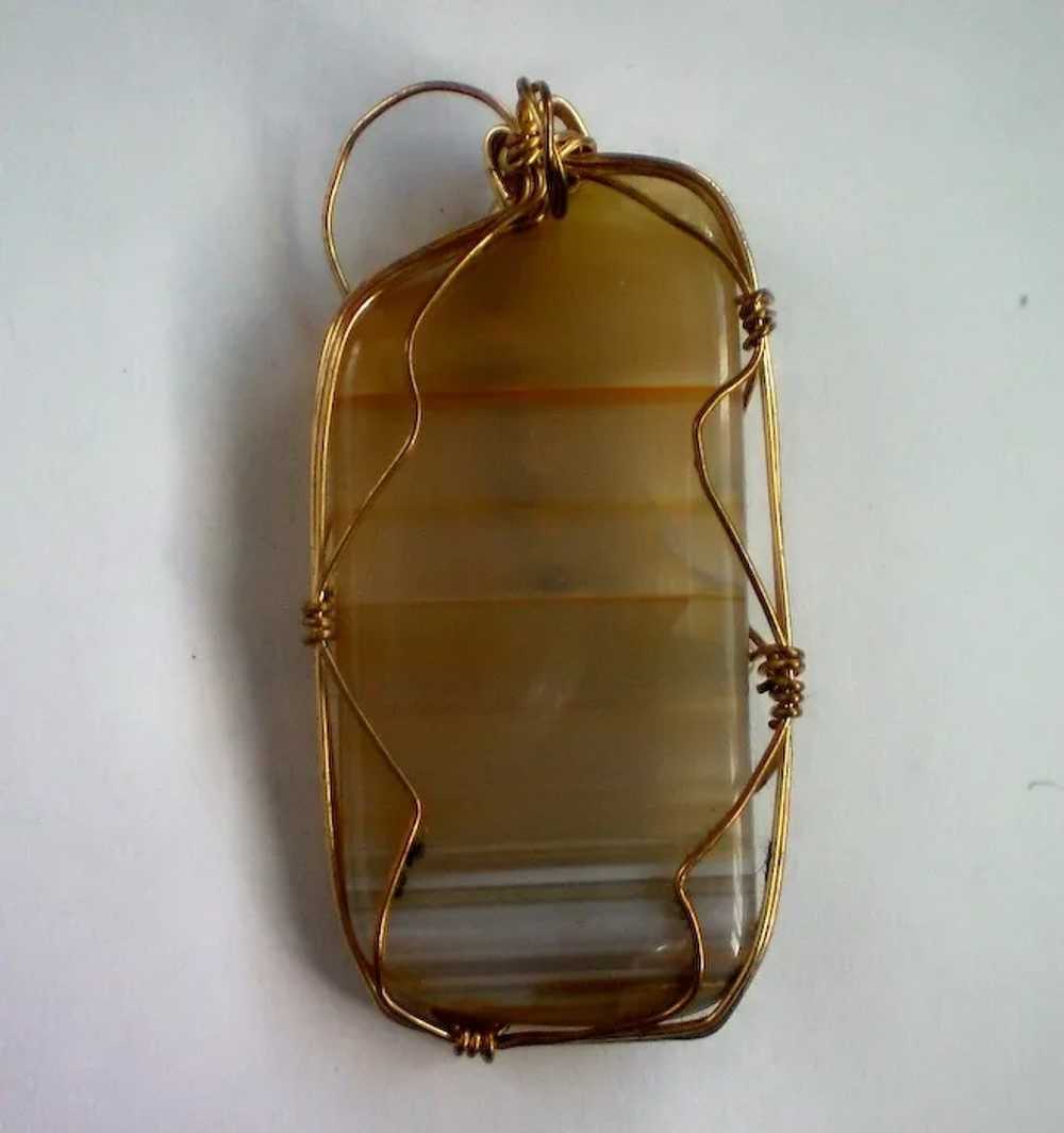 Brown Striated Agate Pendant with Gold tone Wire … - image 2