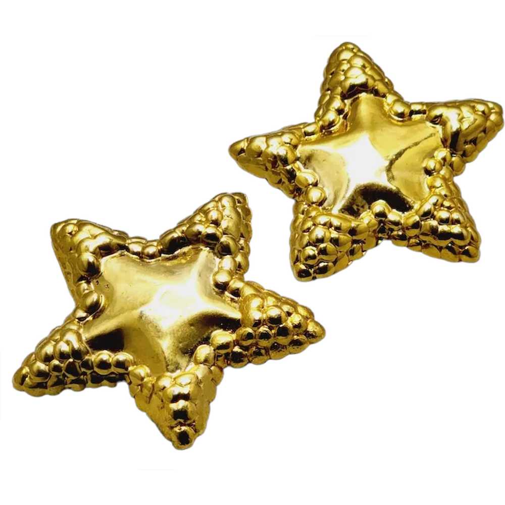 Vintage Fabulous 80's Textured Star Earrings (A73… - image 1