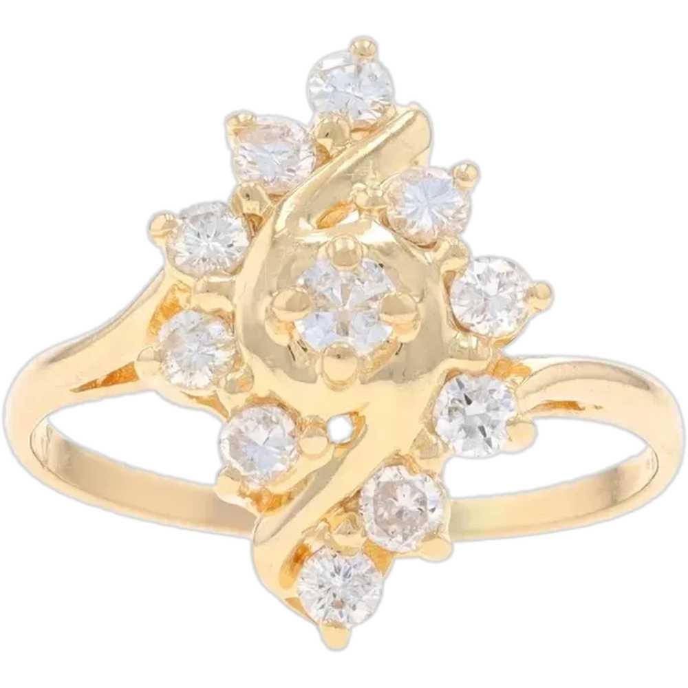 Yellow Gold Diamond Cluster Cocktail Bypass Ring … - image 1