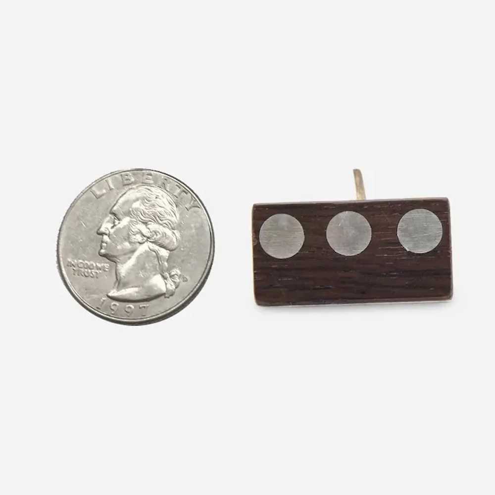 Mid-Century Wood Cufflinks with Silver Metal Inlay - image 3