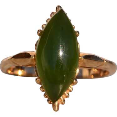 Mid Century Jade Ring in Yellow Gold - image 1