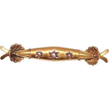 Antique Victorian 14K Gold Natural Pearl Pin Brooc