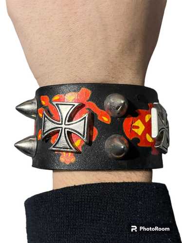 Unisex Black Metal Spike Studded Punk Rock Biker Wide Strap Leather  Bracelet USA