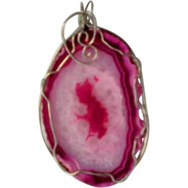 Pink Crystal Geode Wire Wrapped Pendant