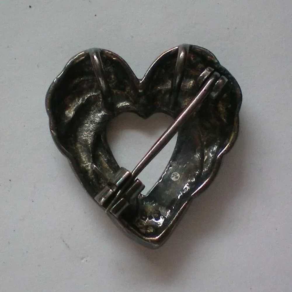 Sterling Silver Marcasite Onyx Valentine Heart Pin - image 2