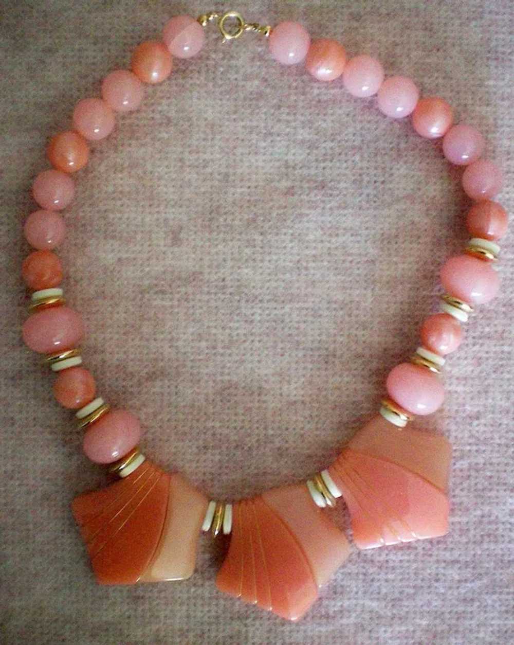 Chunky Lucite Salmon/Pink Beaded Necklace - image 1