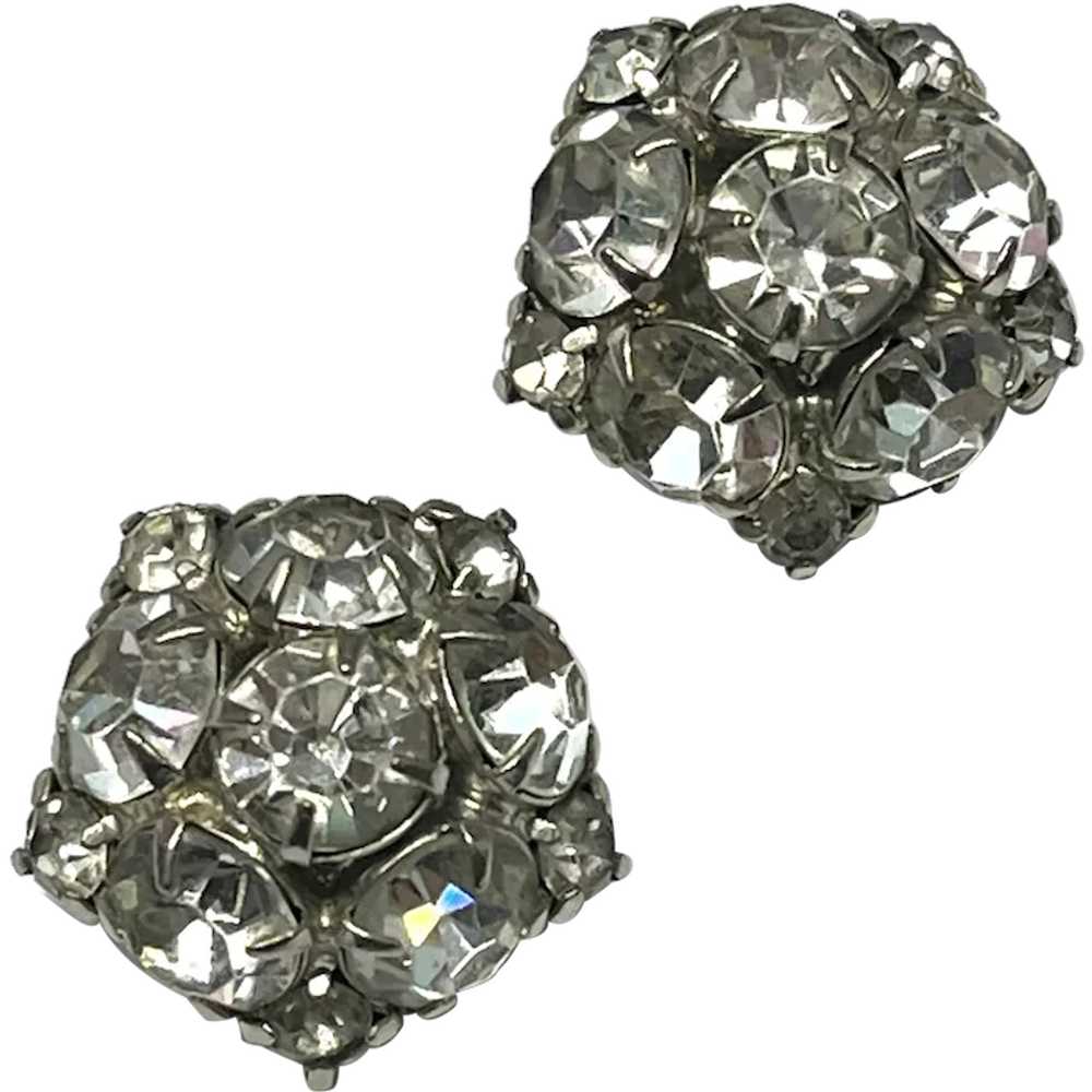 Vintage rhinestone silver clip on earrings - image 1