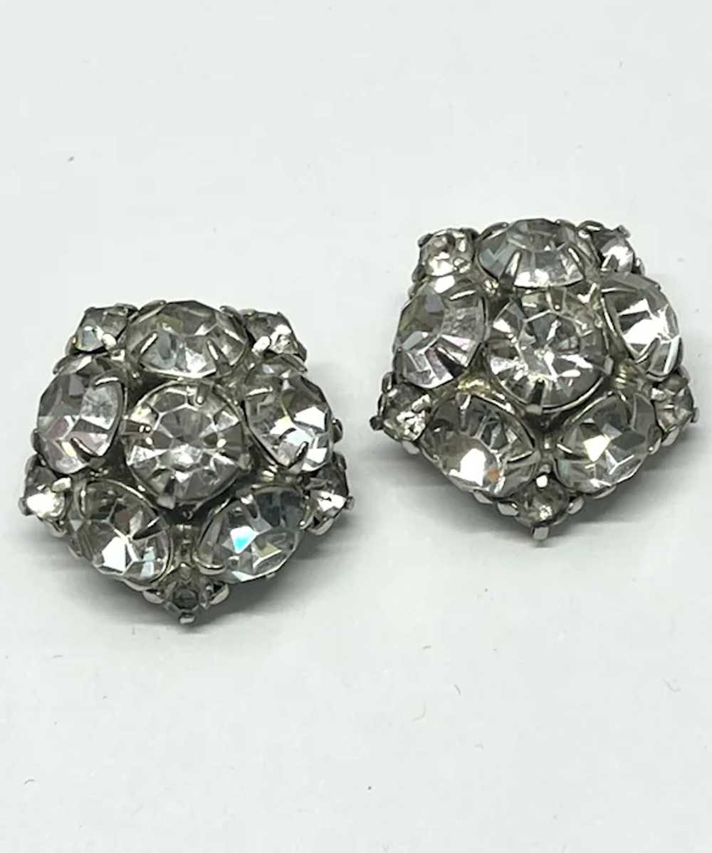 Vintage rhinestone silver clip on earrings - image 2