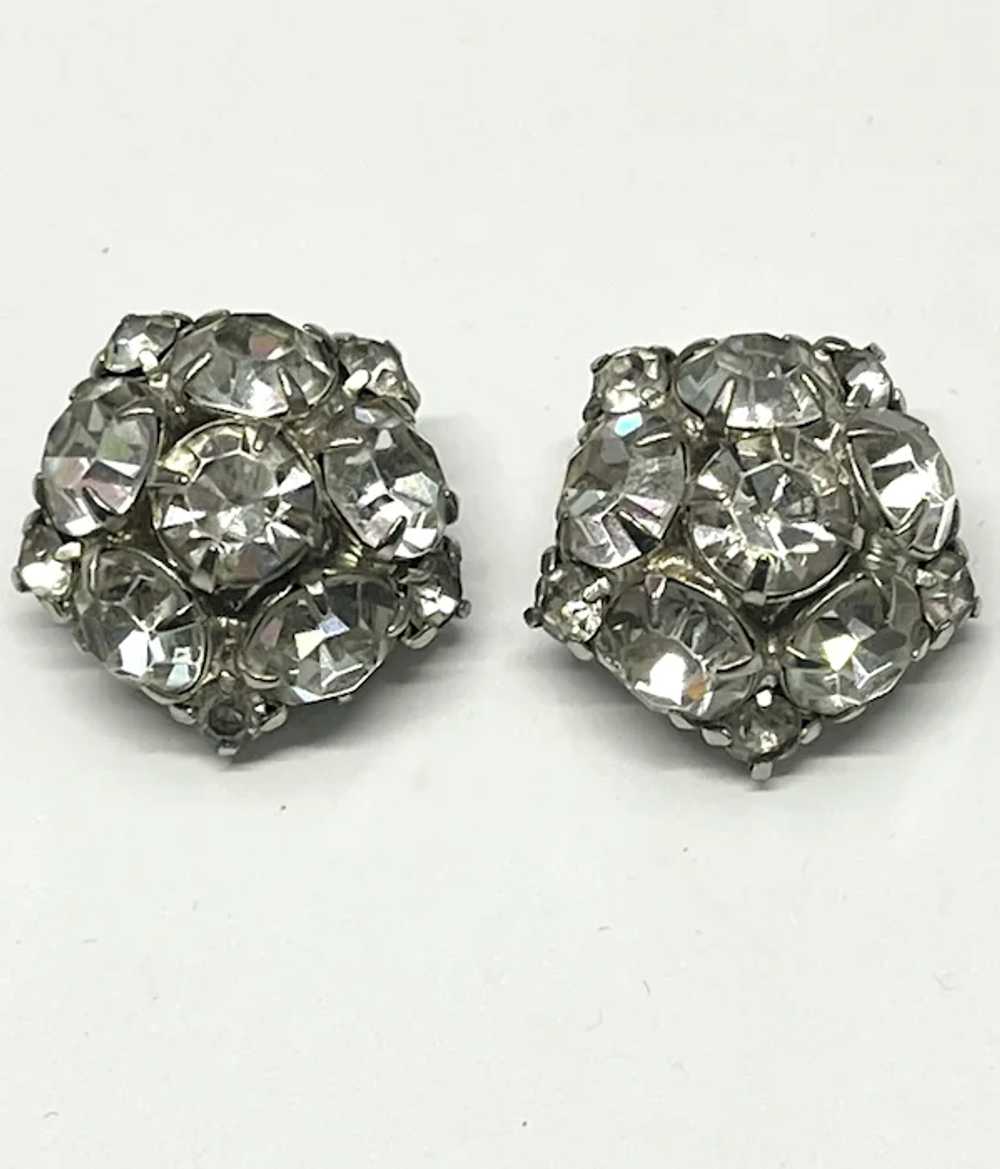 Vintage rhinestone silver clip on earrings - image 3