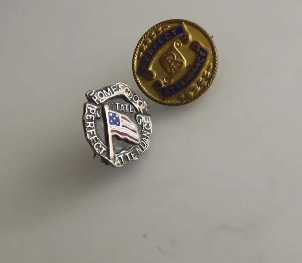 Two Vintage Perfect Attendance Pins Enamel americ… - image 3