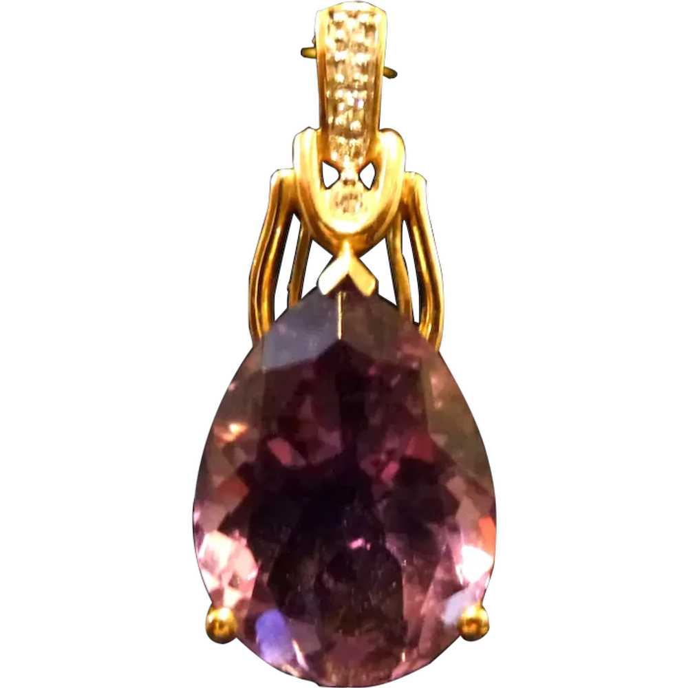 14k Amethyst and Diamond Pear Shape Pendant - image 1