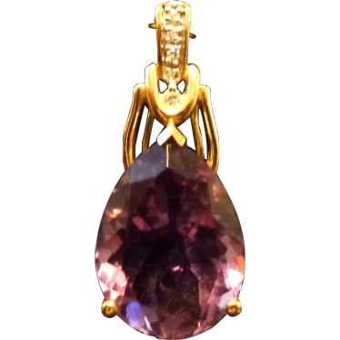 14k Amethyst and Diamond Pear Shape Pendant - image 1